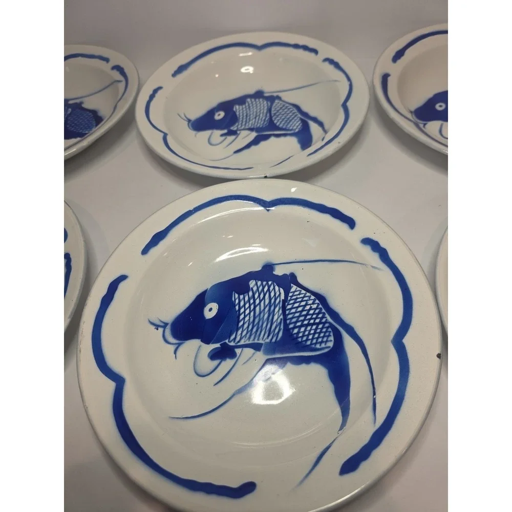 Vintage Koi Fish Asian Enamelware Metal 8 1/2